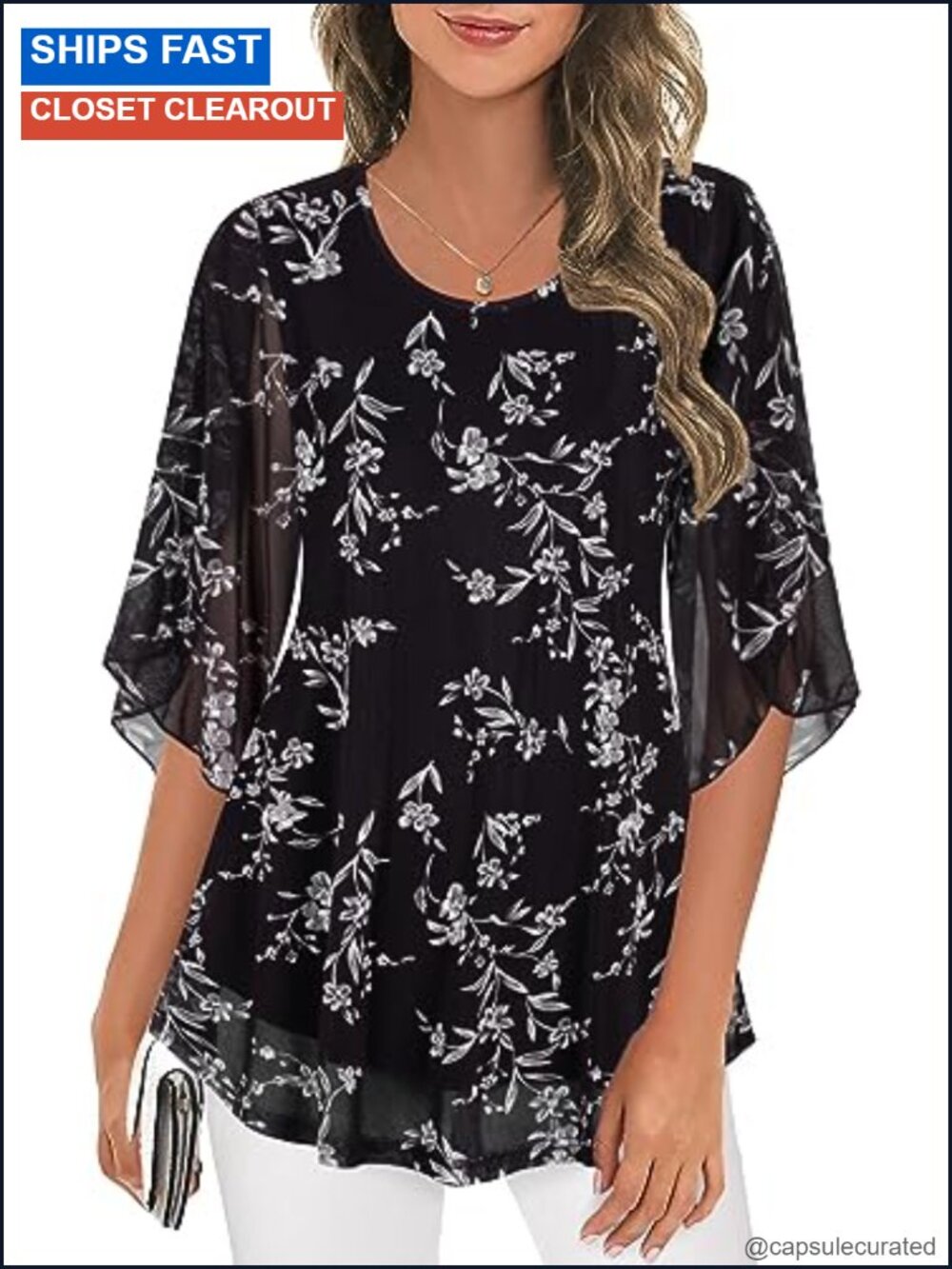 3/4 Sleeve Sheer Mesh Tunic Blouse Dressy Casual Stretch Top